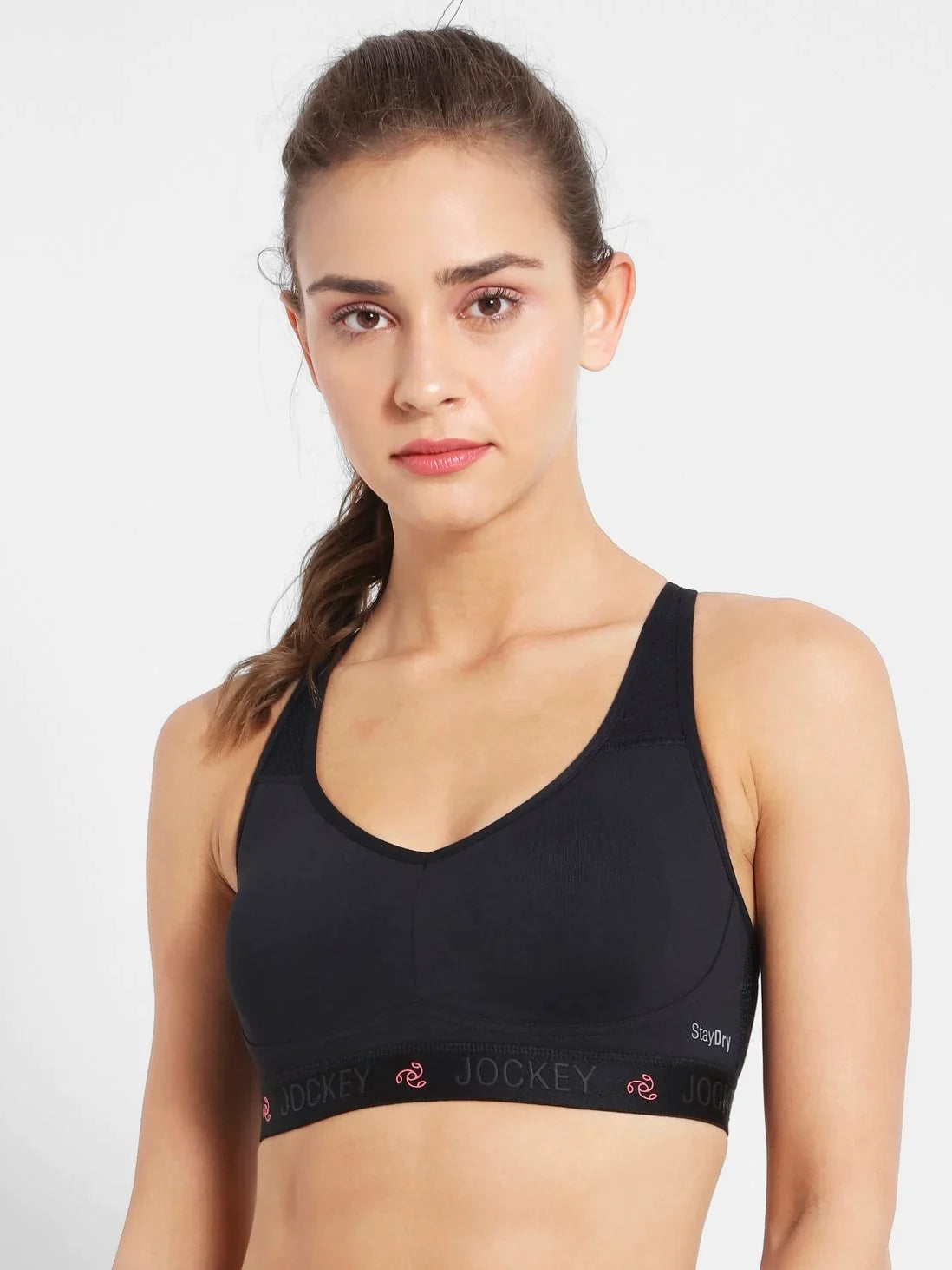 Buy Women's Wirefree Padded Polyester Elastane Stretch Printed Full Coverage  Racer Back Styling Sports Bra with Stay Dry Treatment - Black Assorted MI03
