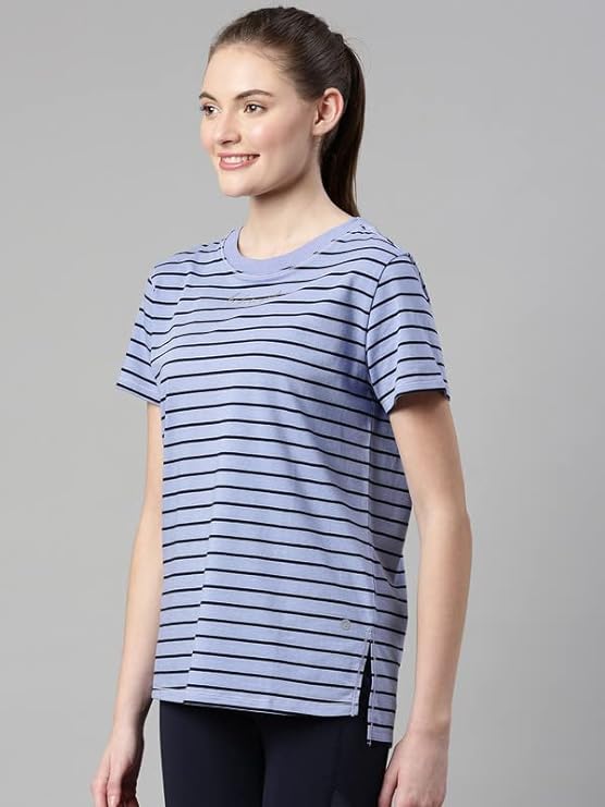 Purple Slate Stripe/ Be Here Now Graphic Enamor Active Cotton Tee