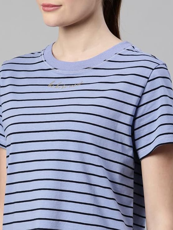 Purple Slate Stripe/ Be Here Now Graphic Enamor Active Cotton Tee