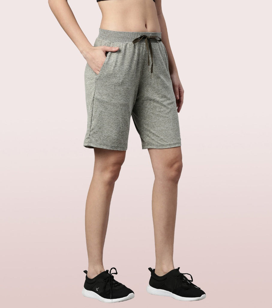 Army Green Melange Enamor Active Shorts