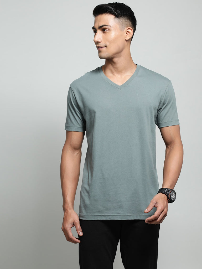 JOCKEY Men's Solid V Neck Half Sleeve T-Shirt