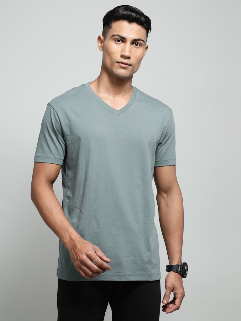 JOCKEY Men's Solid V Neck Half Sleeve T-Shirt