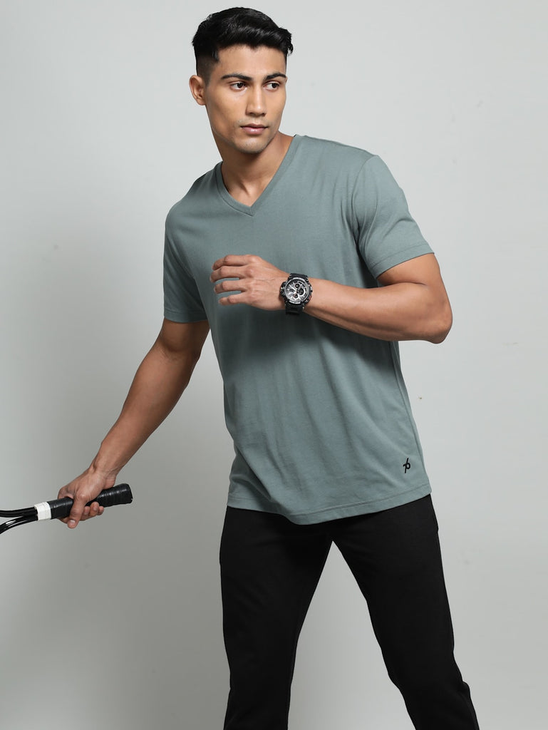 JOCKEY Men's Solid V Neck Half Sleeve T-Shirt