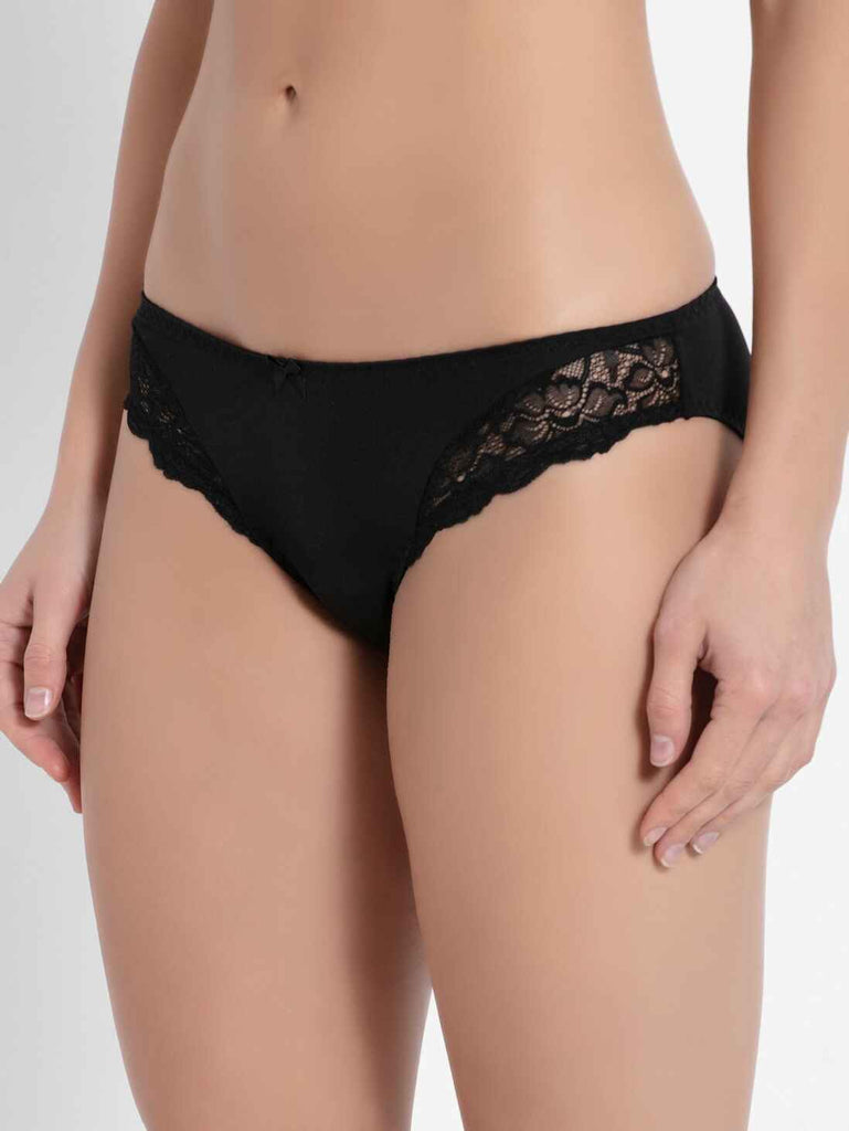 Black JOCKEY Women's Mid Waist Lace Styled Bikini.  