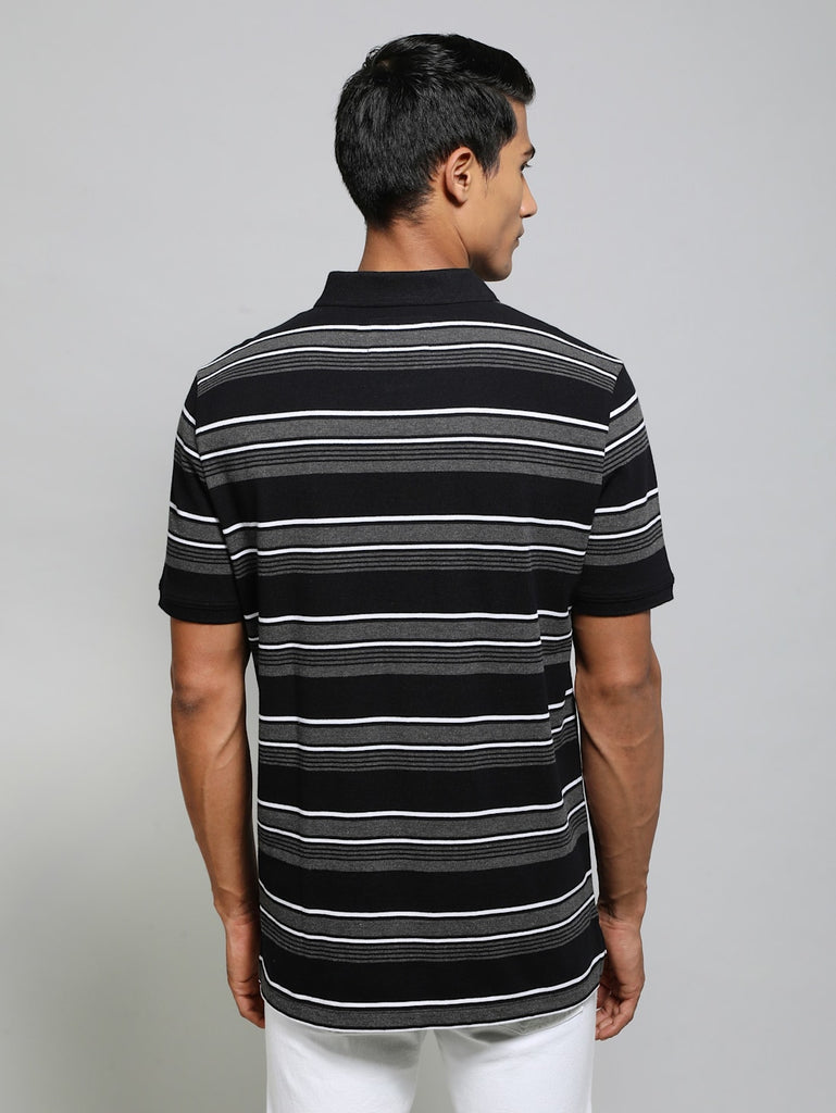 Black Charcoal Melange JOCKEY Men's Striped Polo T-Shirt