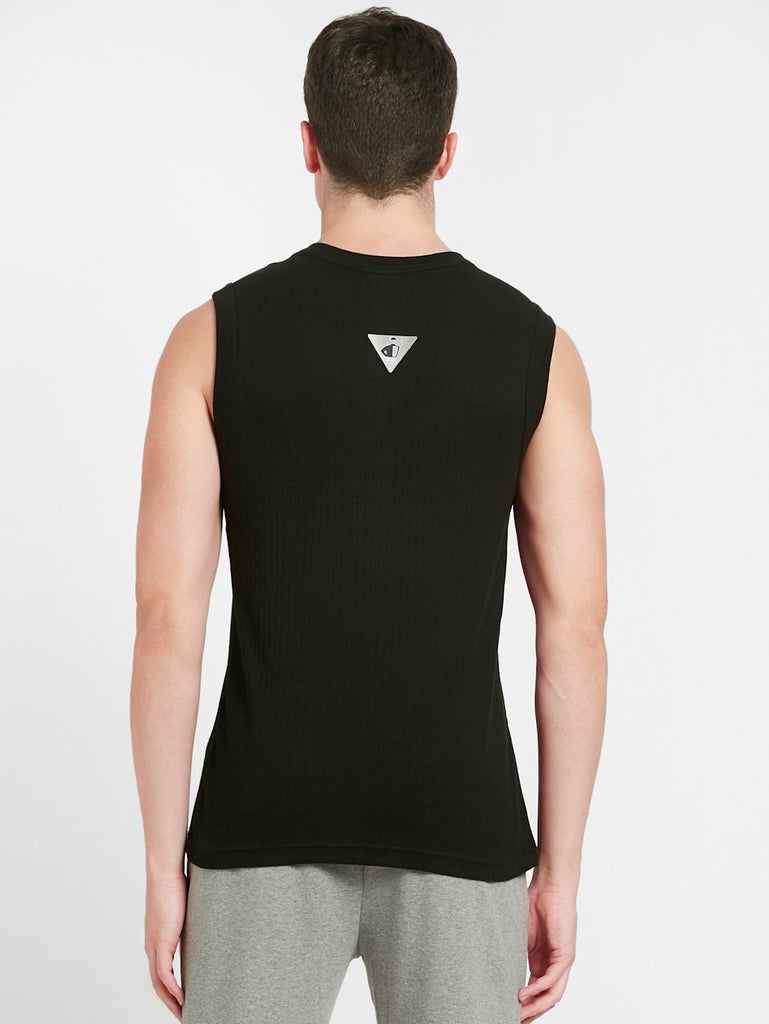 Black JOCKEY Men's Solid Round Neck Muscle Vest.