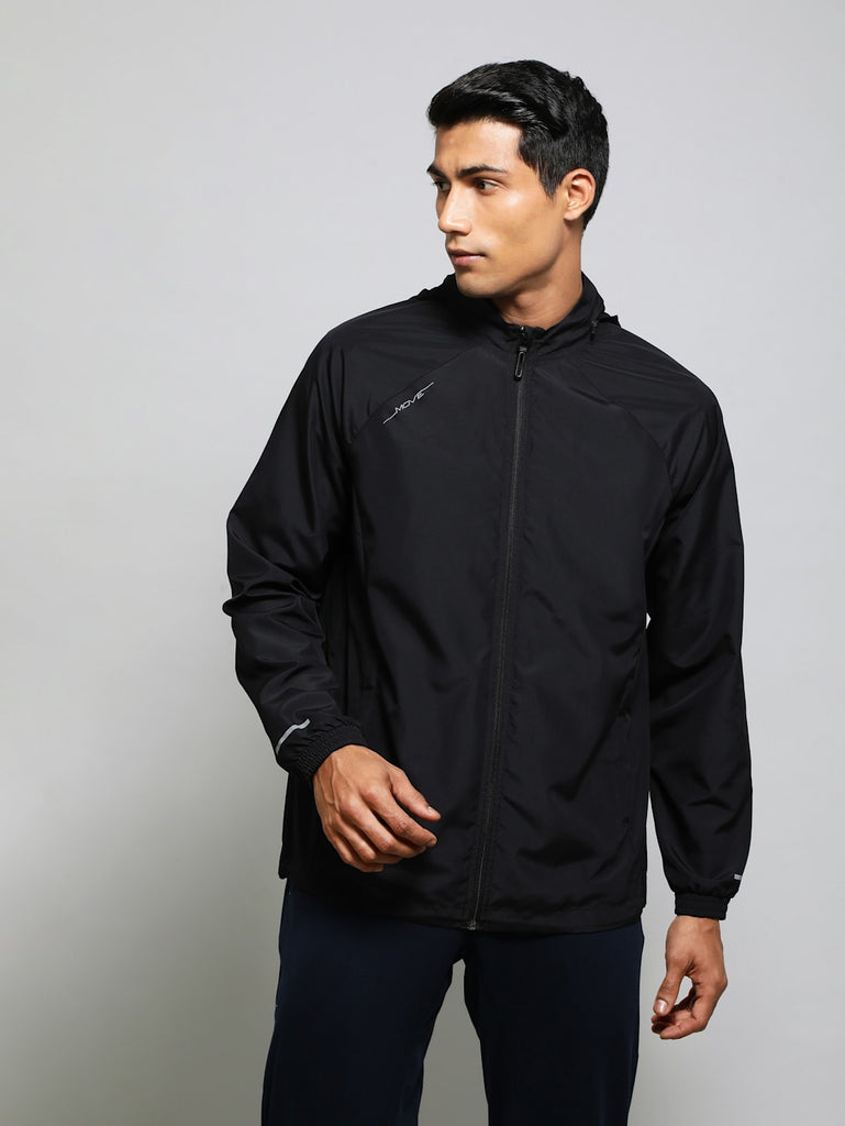black JOCKEY Men's Microfiber Fabric Water Resistant Convertible Hoodie Jacket