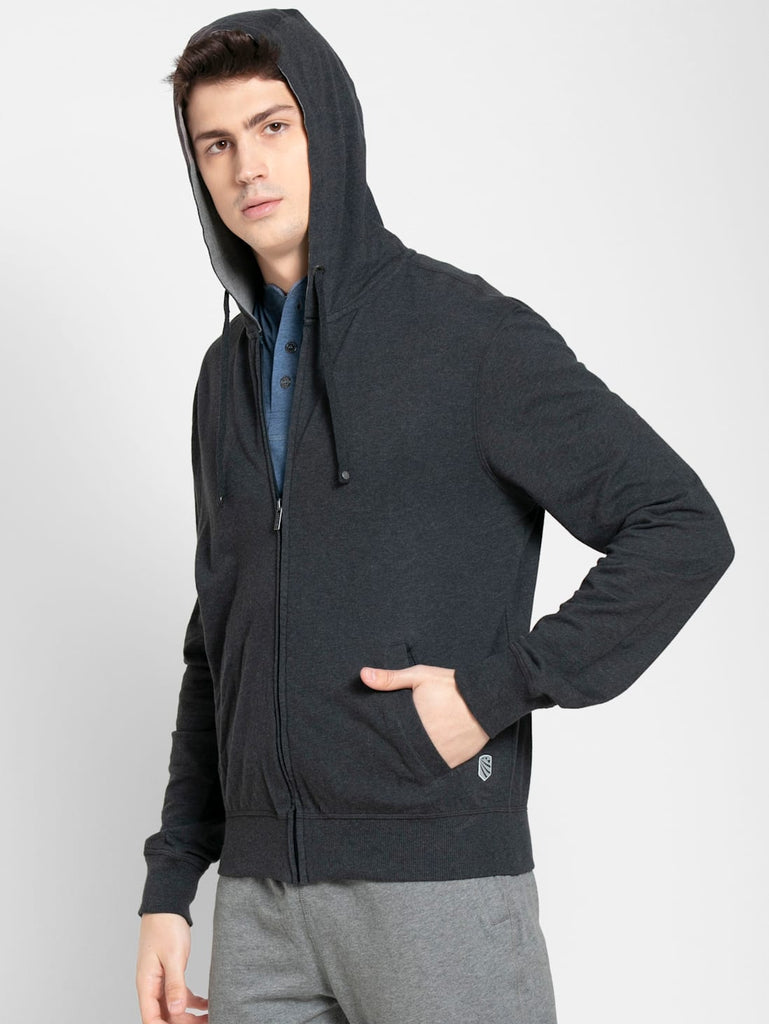 Black Melange JOCKEY Men's Super Combed Cotton Rich Hoodie Jacket