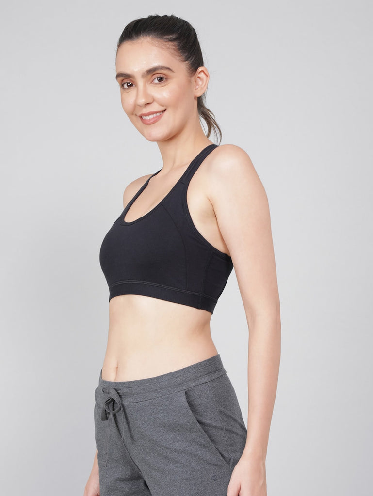 Black JOCKEY Women's Wirefree Padded Racer Back Styling Active Bra.