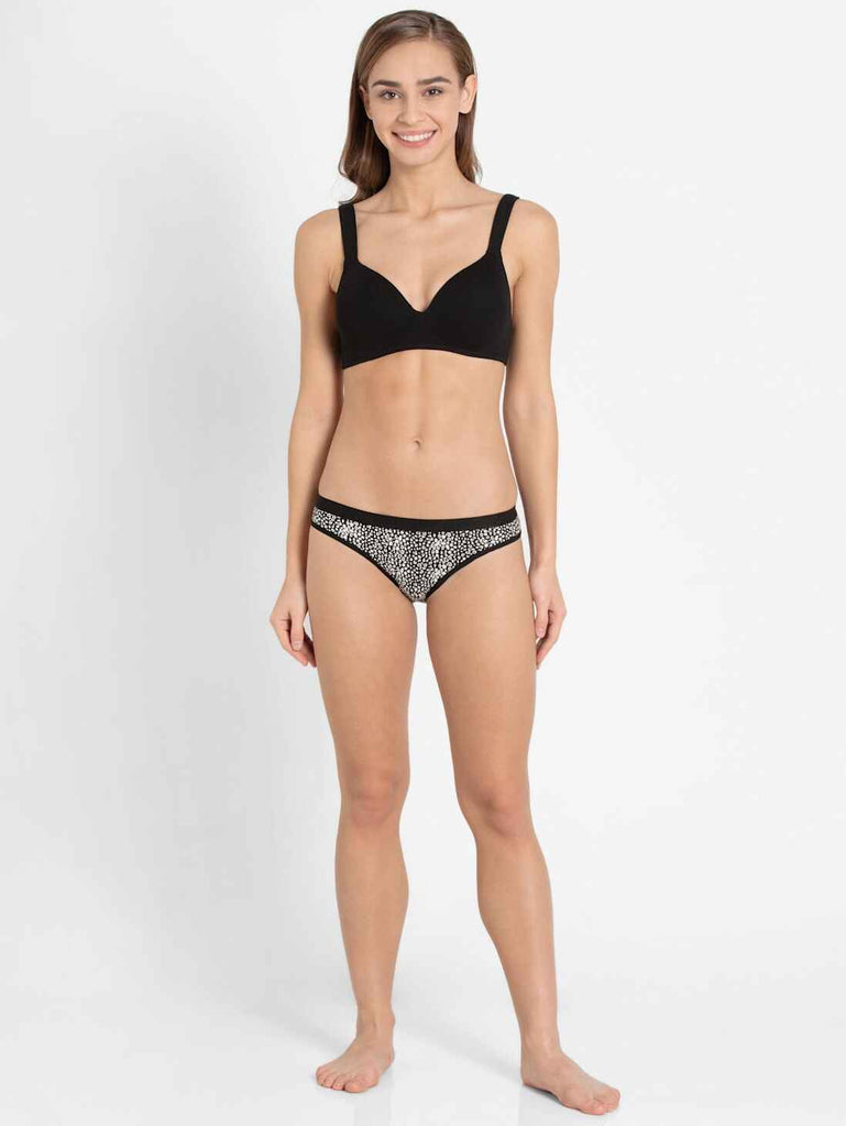 Black Print JOCKEY Women's Mid Waist Bikini.