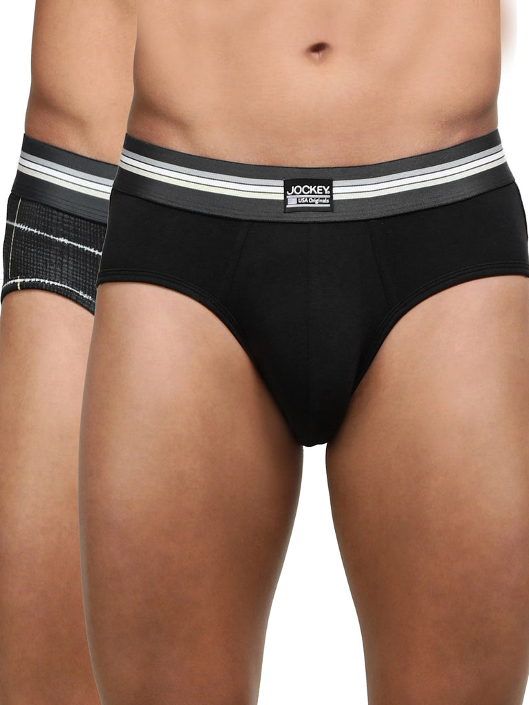 Black JOCKEY Men's Printed Brief (Pack of 2)