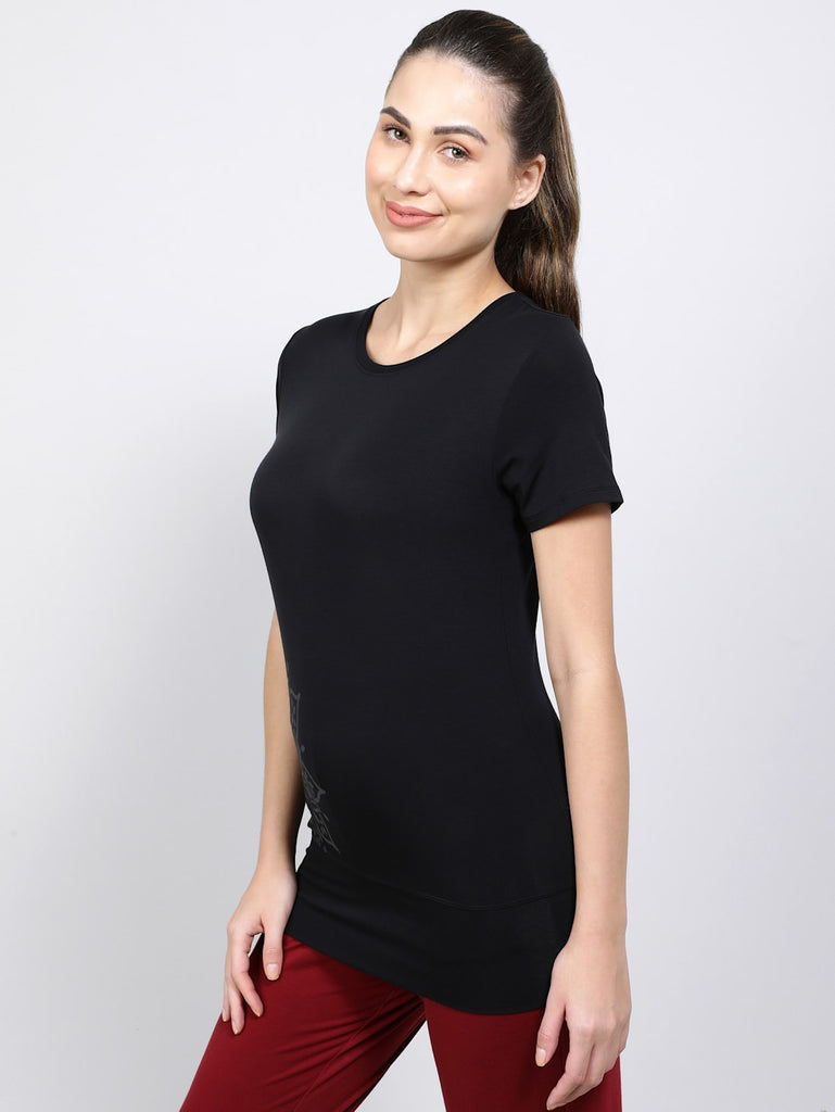 Black JOCKEY Women's Relaxed Fit Half Sleeve T-Shirt