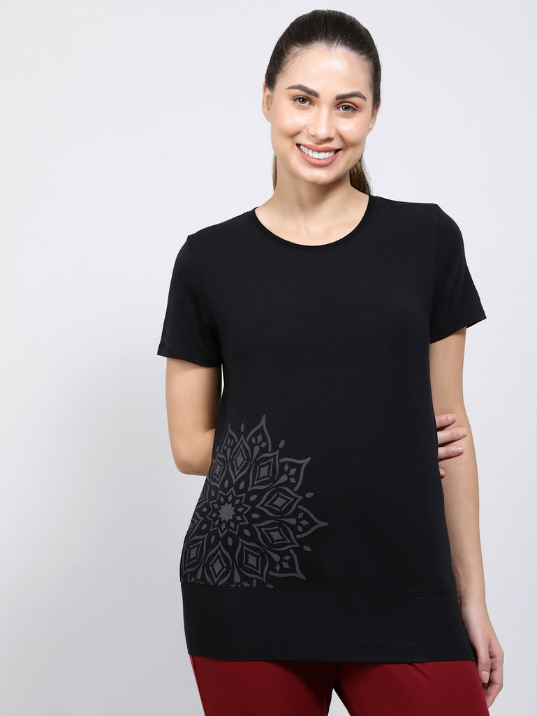 Black JOCKEY Women's Relaxed Fit Half Sleeve T-Shirt