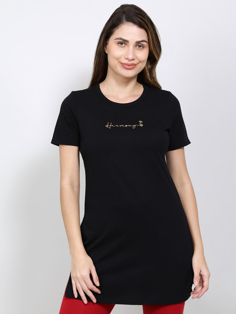 Black JOCKEY Women's Relaxed Fit Long length T-Shirt