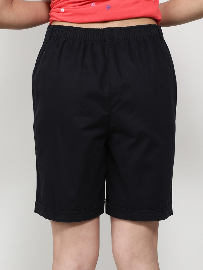 Black JOCKEY Women's Twill Fabric Relaxed Fit Shorts