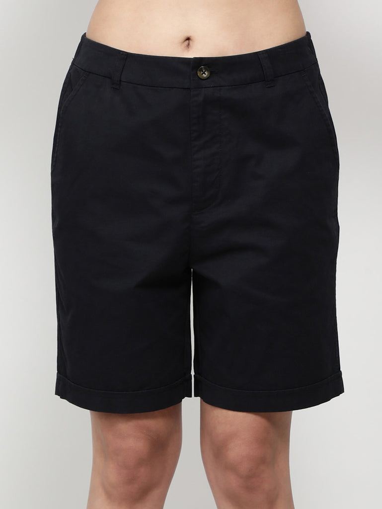 Black JOCKEY Women's Twill Fabric Relaxed Fit Shorts