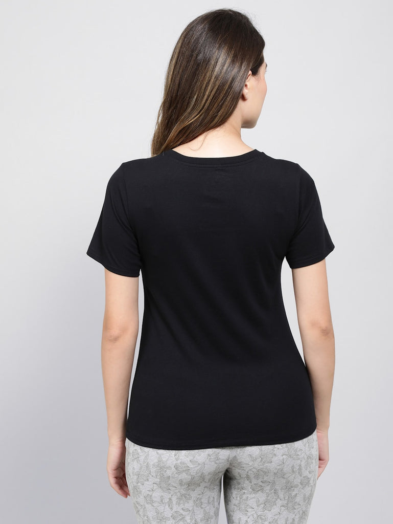 Black JOCKEY Women's V-Neck Half Sleeve T-Shirt