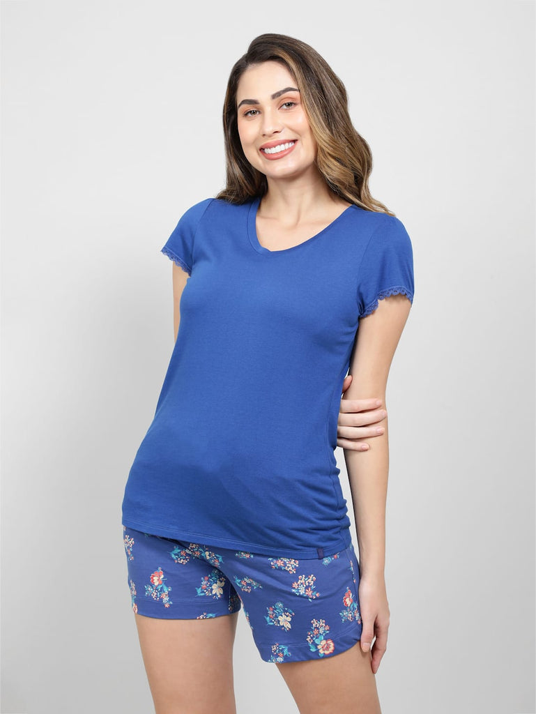 Blue Quartz JOCKEY Women's Solid V Neck Half Sleeve T-Shirt