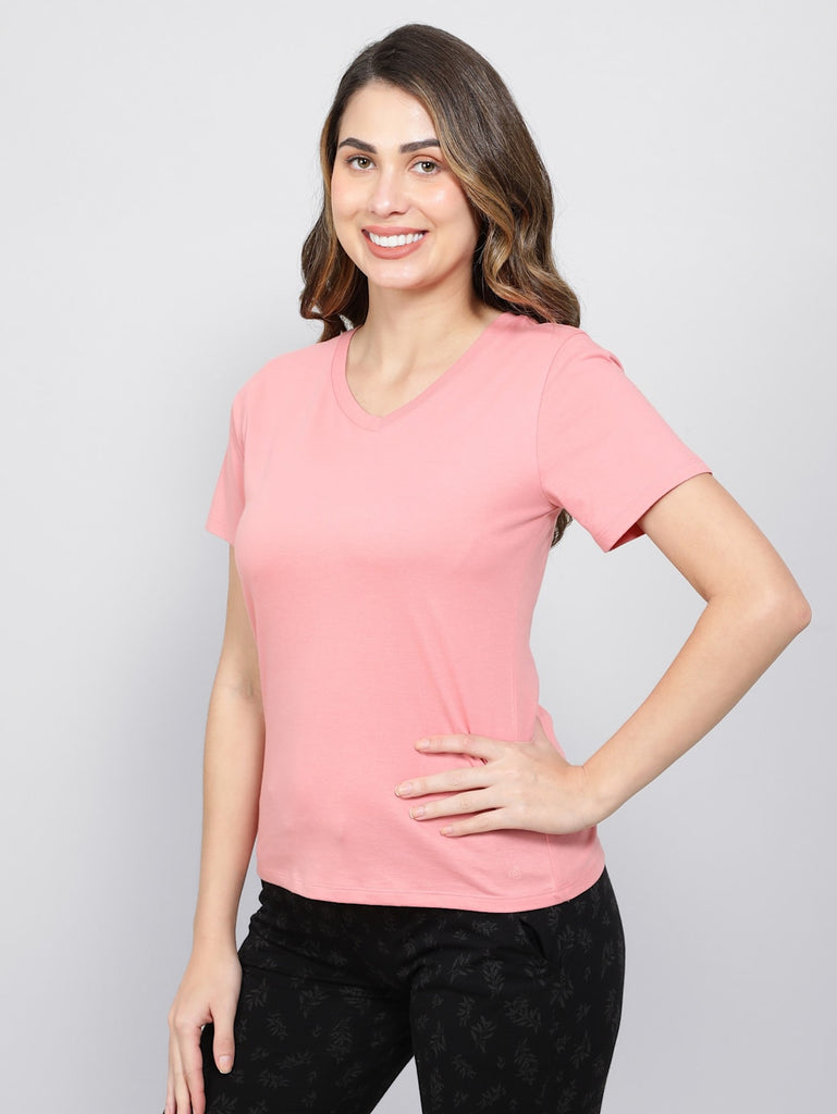 Brandied Apricot   JOCKEY Women's V-Neck Half Sleeve T-Shirt