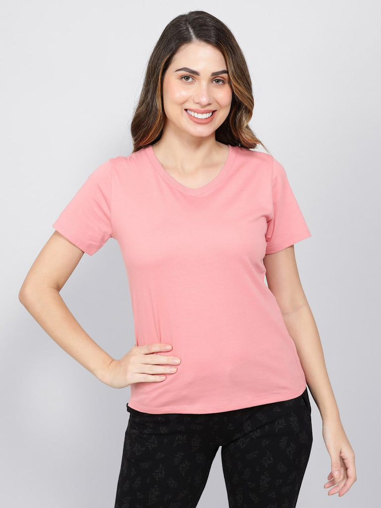 Brandied Apricot   JOCKEY Women's V-Neck Half Sleeve T-Shirt