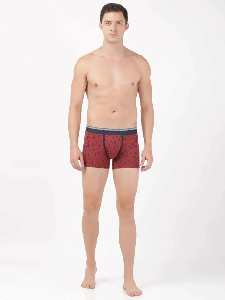 Brick Red Jockey Elastane Stretch Printed Trunk Underwear For Men