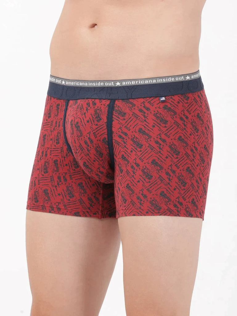 Brick Red Jockey Elastane Stretch Printed Trunk Underwear For Men