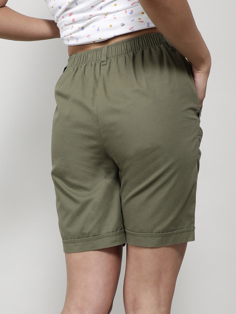 Burnt Olive JOCKEY Women's Twill Fabric Relaxed Fit Shorts