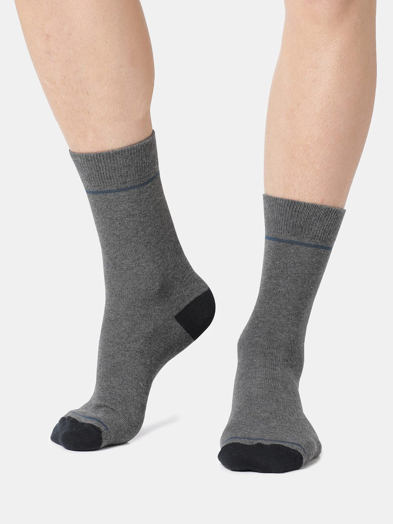 Charcoal Melange Jockey Men's Compact Cotton Stretch Crew Length Socks with Stay Fresh Treatment