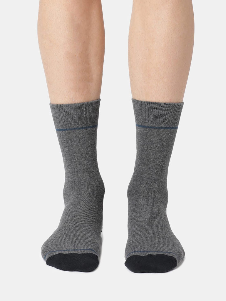 Charcoal Melange Jockey Men's Compact Cotton Stretch Crew Length Socks with Stay Fresh Treatment