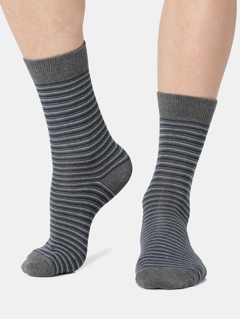 Charcoal Melange Jockey Men's Compact Cotton Stretch Crew Length Socks with Stay Fresh Treatment