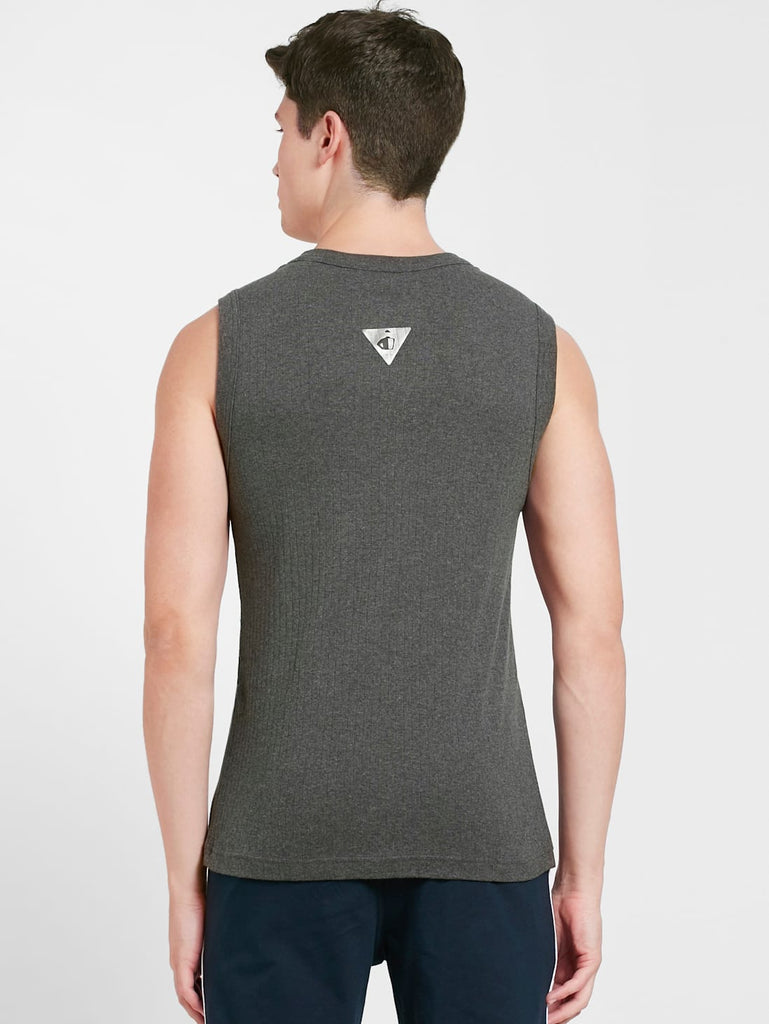 Charcoal Melange JOCKEY Men's Solid Round Neck Muscle Vest.