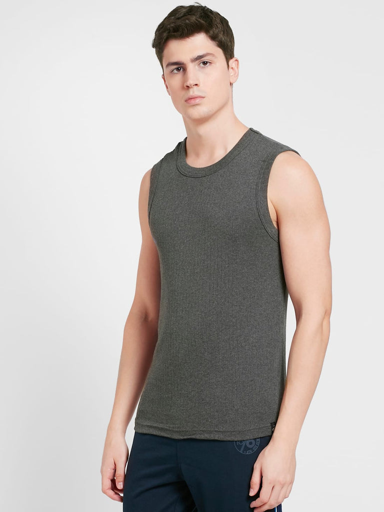 Charcoal Melange JOCKEY Men's Solid Round Neck Muscle Vest.