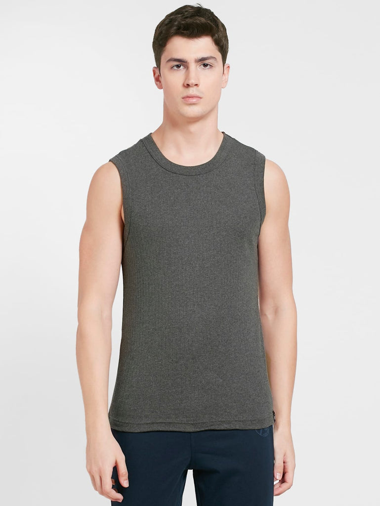 Charcoal Melange JOCKEY Men's Solid Round Neck Muscle Vest.