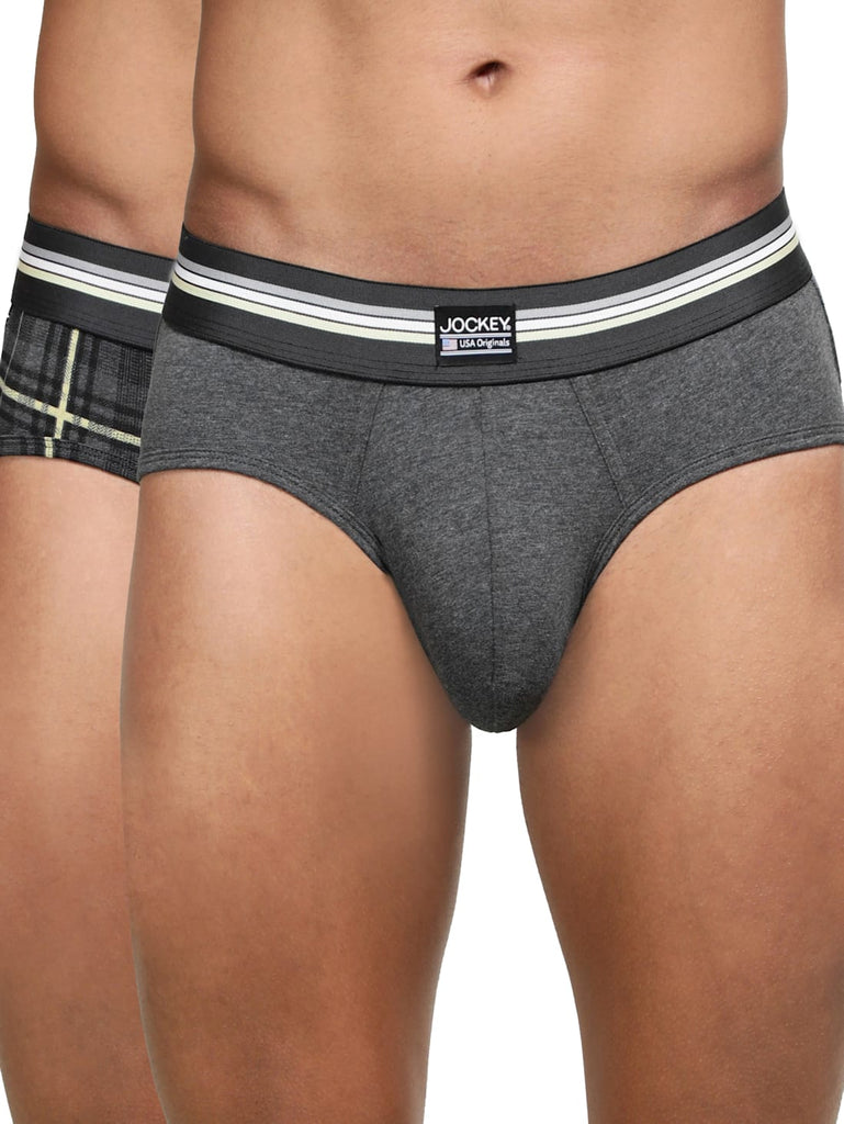 Charcoal Melange JOCKEY Men's Printed Brief (Pack of 2)