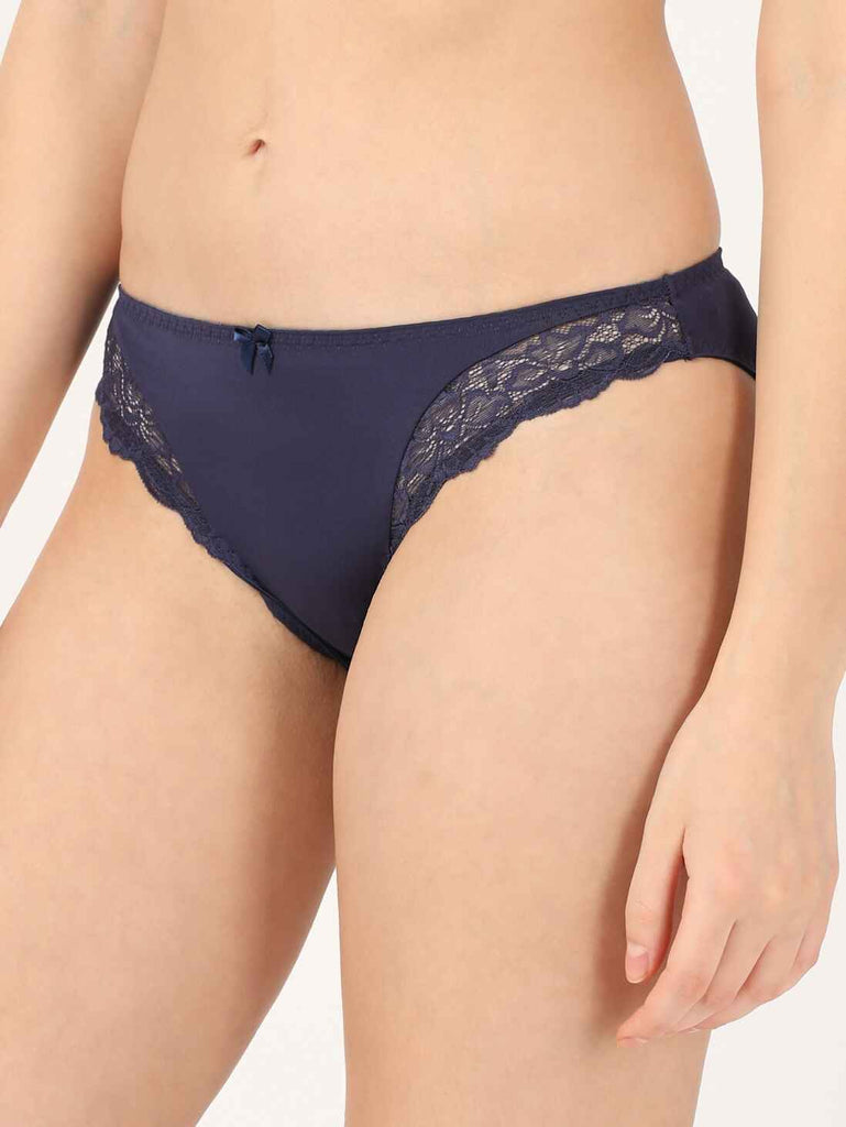 Classic Navy JOCKEY Women's Mid Waist Lace Styled Bikini.  