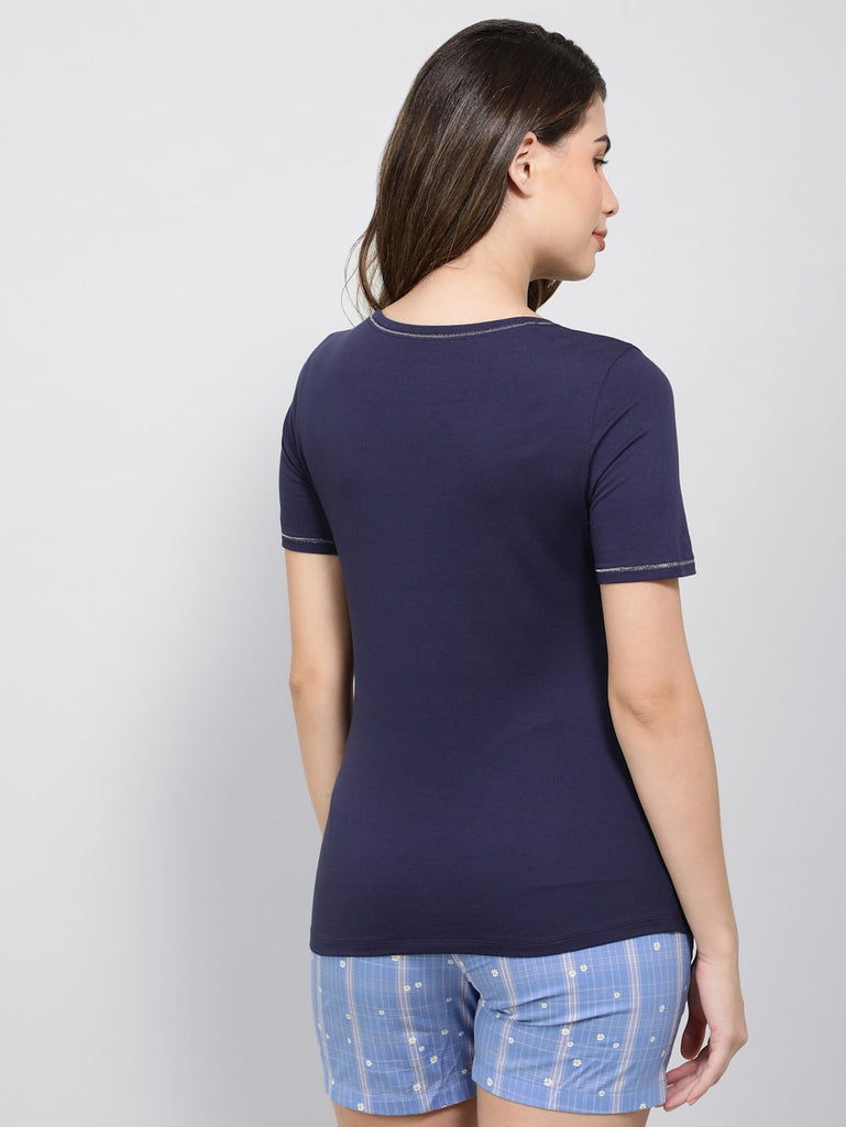 Classic Blue JOCKEY Women's Round neck Half Sleeve T-Shirt.