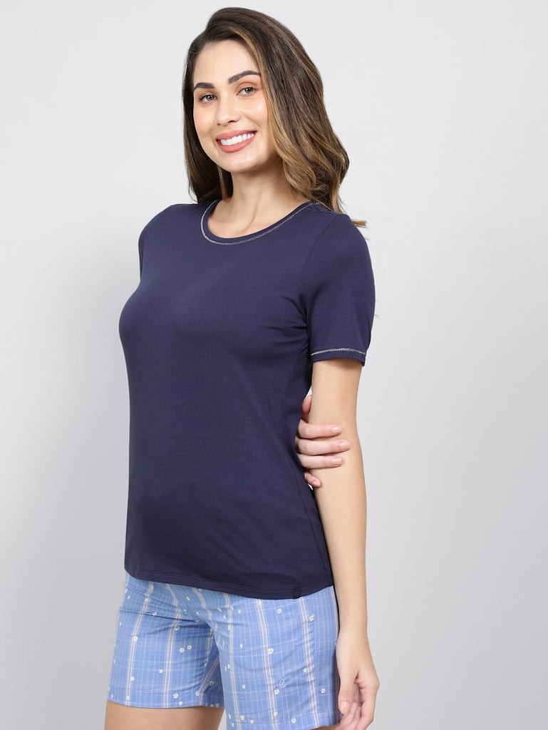 Classic Blue JOCKEY Women's Round neck Half Sleeve T-Shirt.