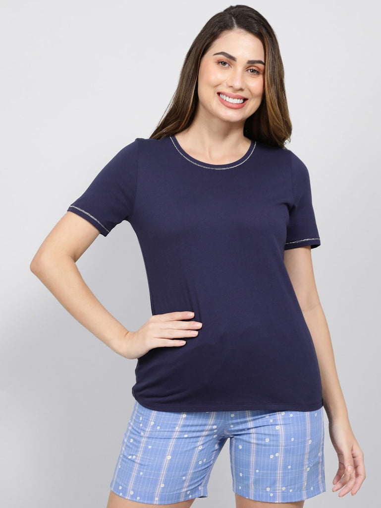 Classic Blue JOCKEY Women's Round neck Half Sleeve T-Shirt.