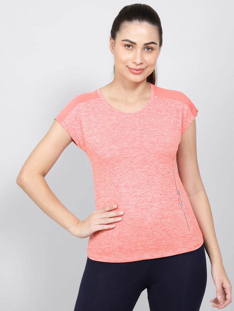 Coral JOCKEY Women's Relaxed Fit Printed Round Neck Half Sleeve T-Shirt