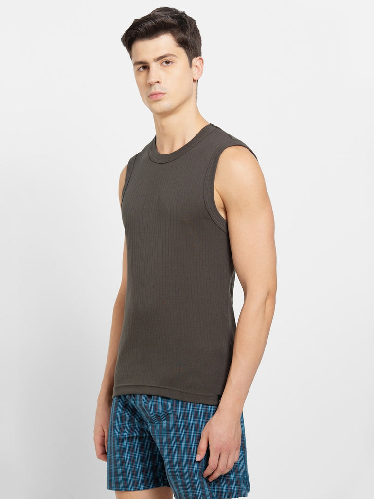 Deep Olive JOCKEY Men's Solid Round Neck Muscle Vest.