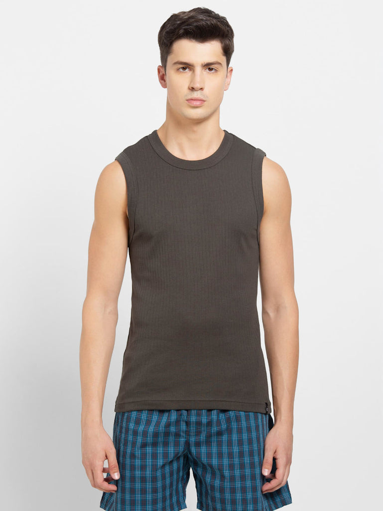 Deep Olive JOCKEY Men's Solid Round Neck Muscle Vest.