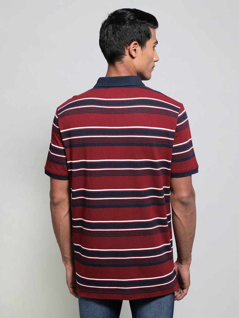 Deep Red Navy JOCKEY Men's Striped Polo T-Shirt