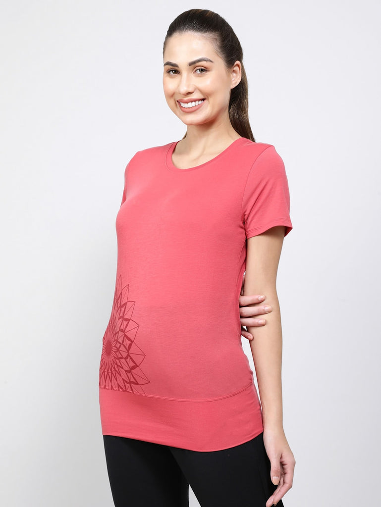 Garnet Rose JOCKEY Women's Relaxed Fit Half Sleeve T-Shirt