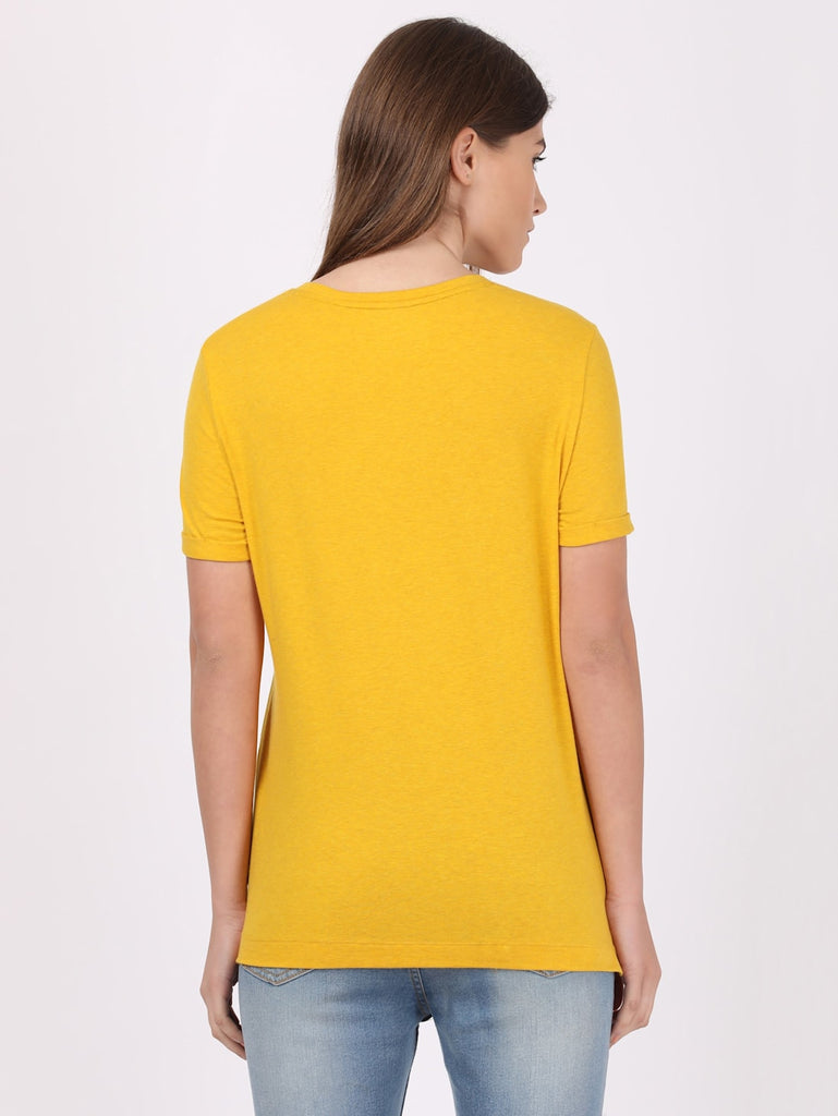 Golden Rod Melange JOCKEY Women's Relaxed Fit Printed Round Neck Half Sleeve T-Shirt