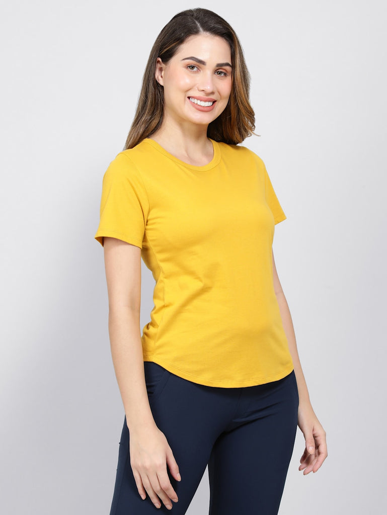 Golden Spice JOCKEY Women's Relaxed Solid Curved Hem Style Half Sleeve T-Shirt