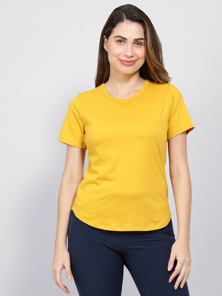 Golden Spice JOCKEY Women's Relaxed Solid Curved Hem Style Half Sleeve T-Shirt