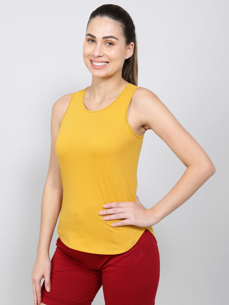 Golden Spice JOCKEY Women's Solid Curved Hem Styled Tank Top