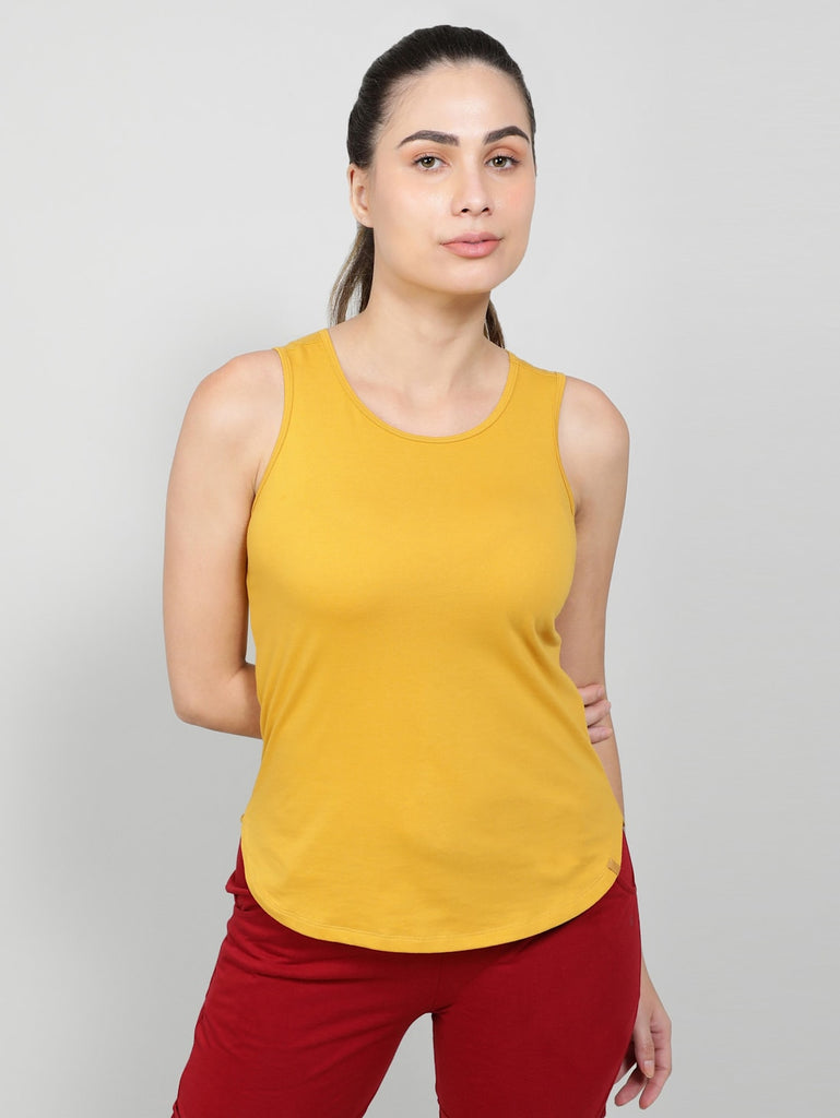 Golden Spice JOCKEY Women's Solid Curved Hem Styled Tank Top