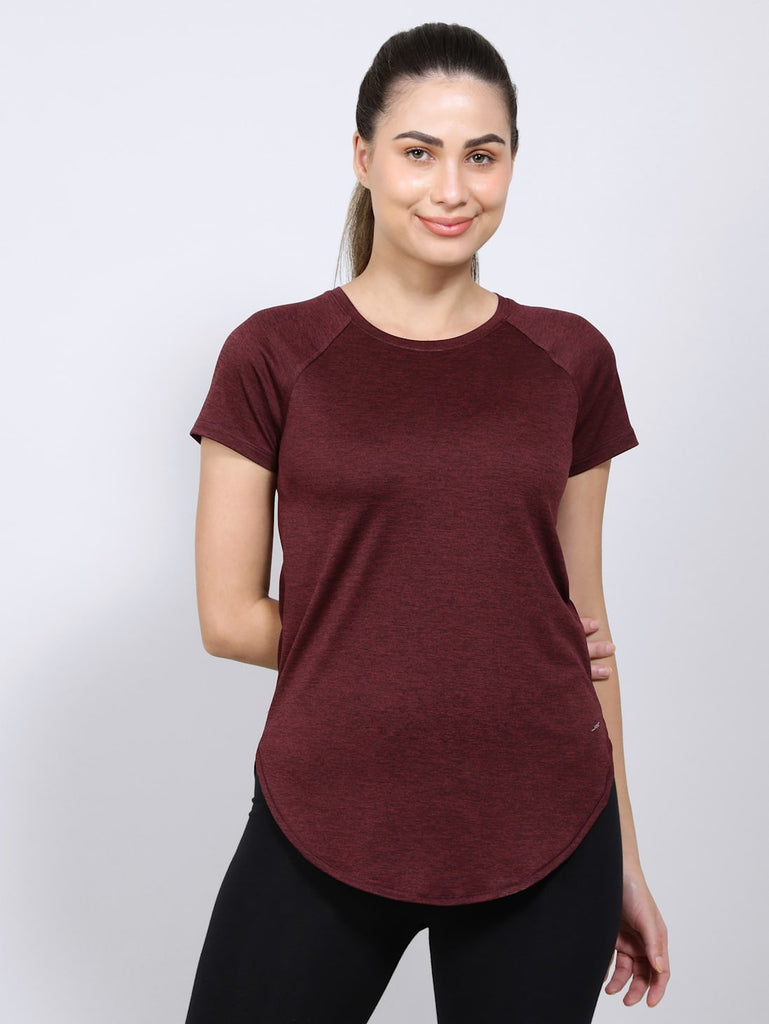 Grape Wine Women's Relaxed Fit Solid Curved Hem Half Sleeve T-Shirt