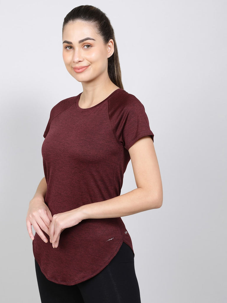 Grape Wine Women's Relaxed Fit Solid Curved Hem Half Sleeve T-Shirt